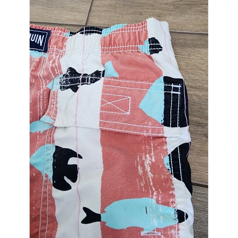 Vilebrequin Swim Trunks Kids 8 Red Blue Fish Print Luxury Beach Summer Quick Dry